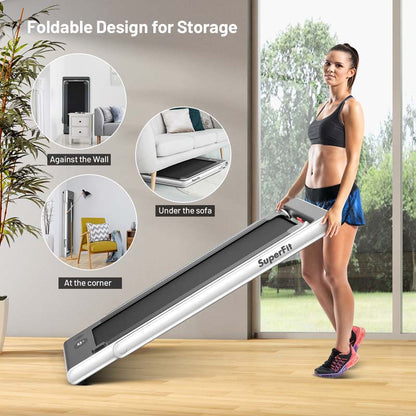 2 in 1 Folding Treadmill, 2.25HP Under Desk Electric Treadmill, Portable Walking Running Machine with Dual Display & Smart App Control
