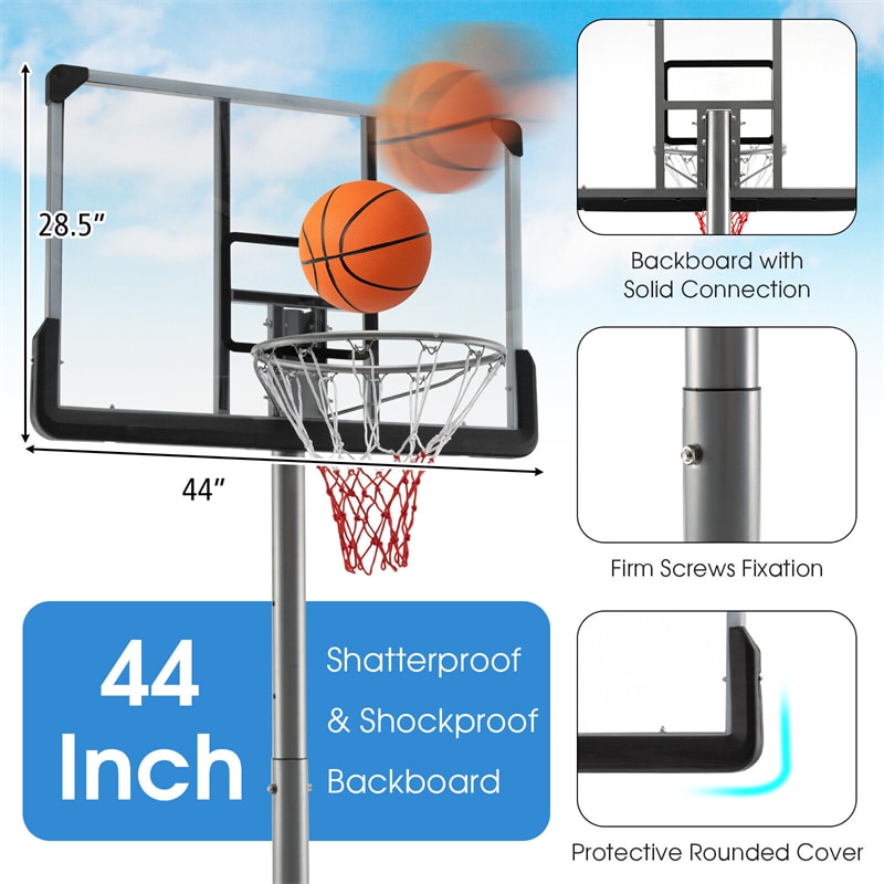 Portable Outdoor Basketball Hoop 64''-79'' Adjustable Poolside Basketball Goal System with 44" Backboard Wheeled Fillable Base