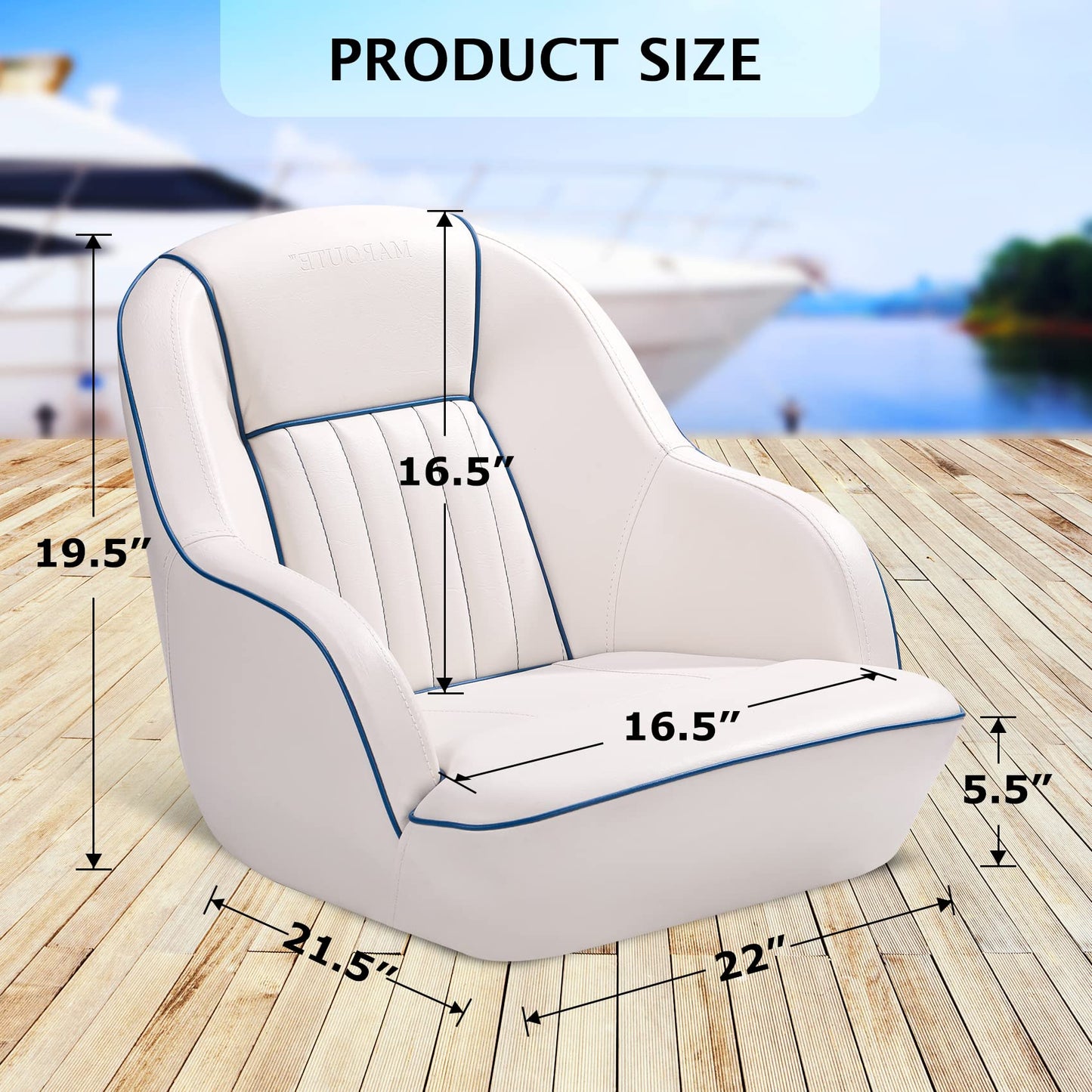 Pontoon Boat Seat, Captains Bucket Boat Seat, Back Folding Boat, Boat Cabin Seating – White & Blue