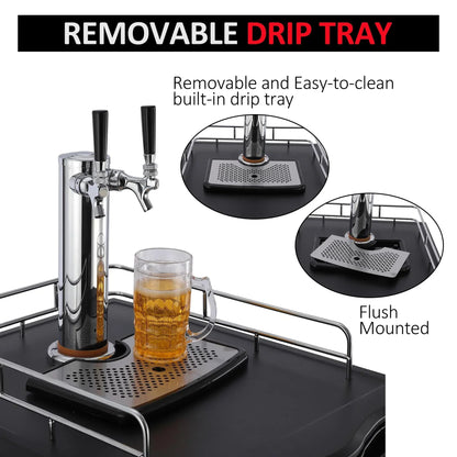Beer Kegerator, Dual Tap Draft Beer Dispenser, Full Size Stainless Steel Keg Refrigerator With Drip Tray, CO2 Cylinder, 32°F- 50°F Temperature Control, 170L