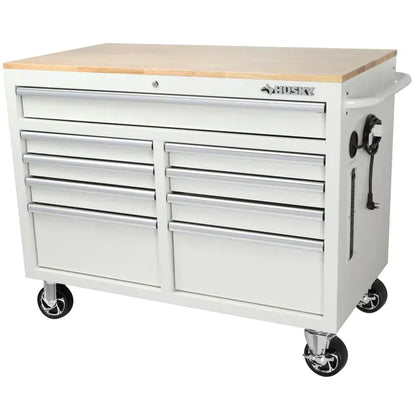 46-in W x 24.5-in D 9-Drawer Mobile Workbench with Hardwood Top and Power Station 锟斤拷 Gloss Black