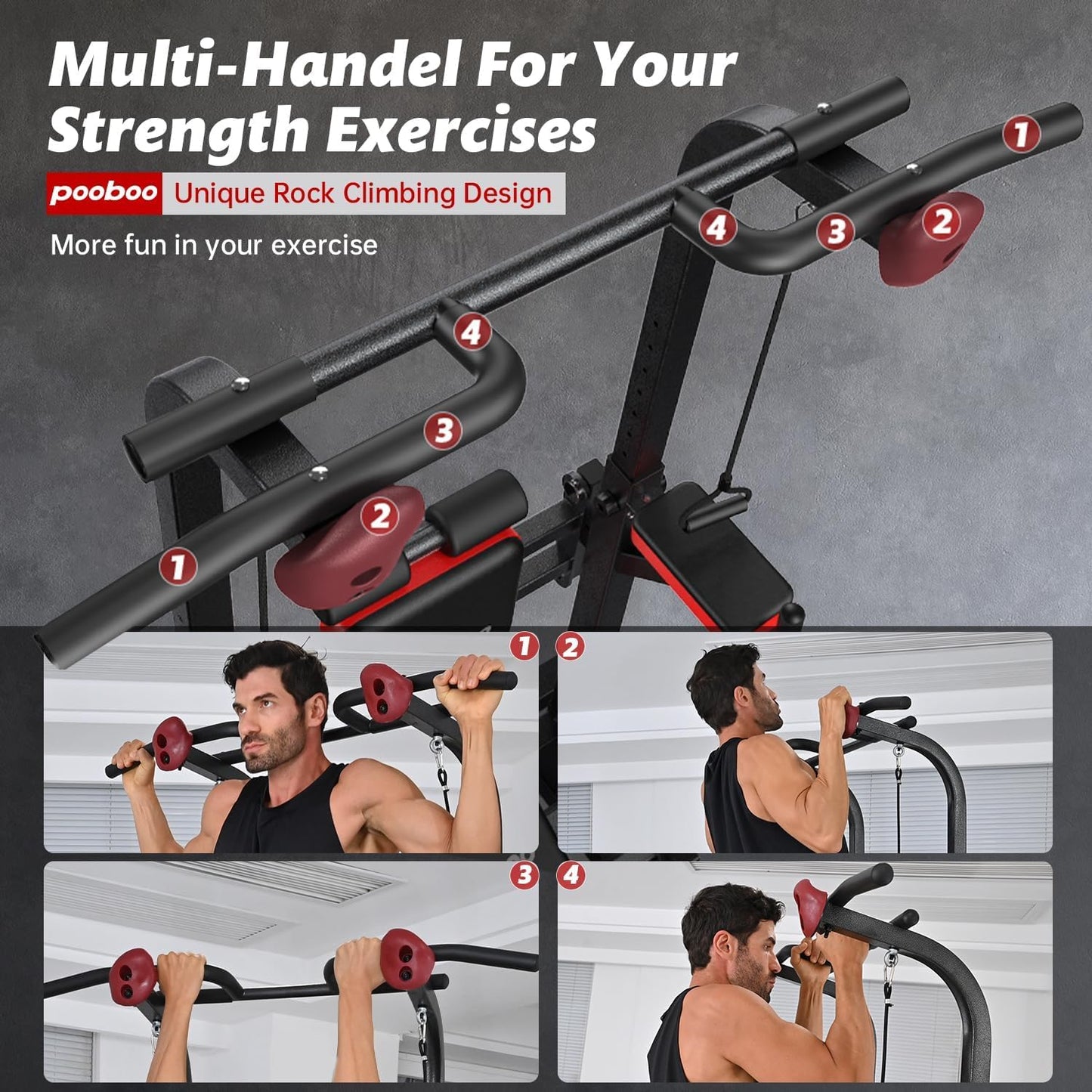 Pooboo Power Tower Dip Station, Pull-Up Bar, Supine Board, Adjustable
