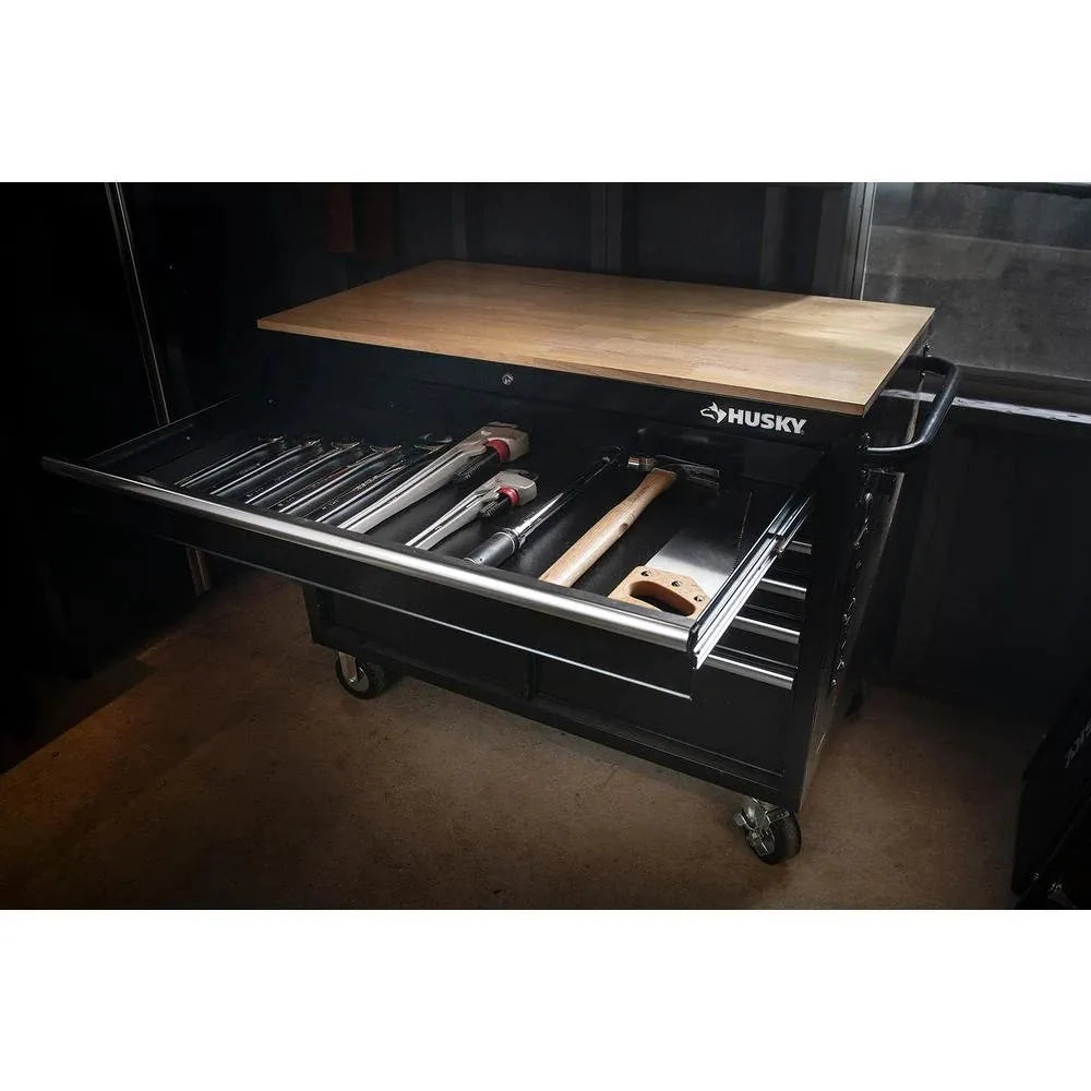 46-in W x 24.5-in D 9-Drawer Mobile Workbench with Hardwood Top and Power Station 锟斤拷 Gloss Black