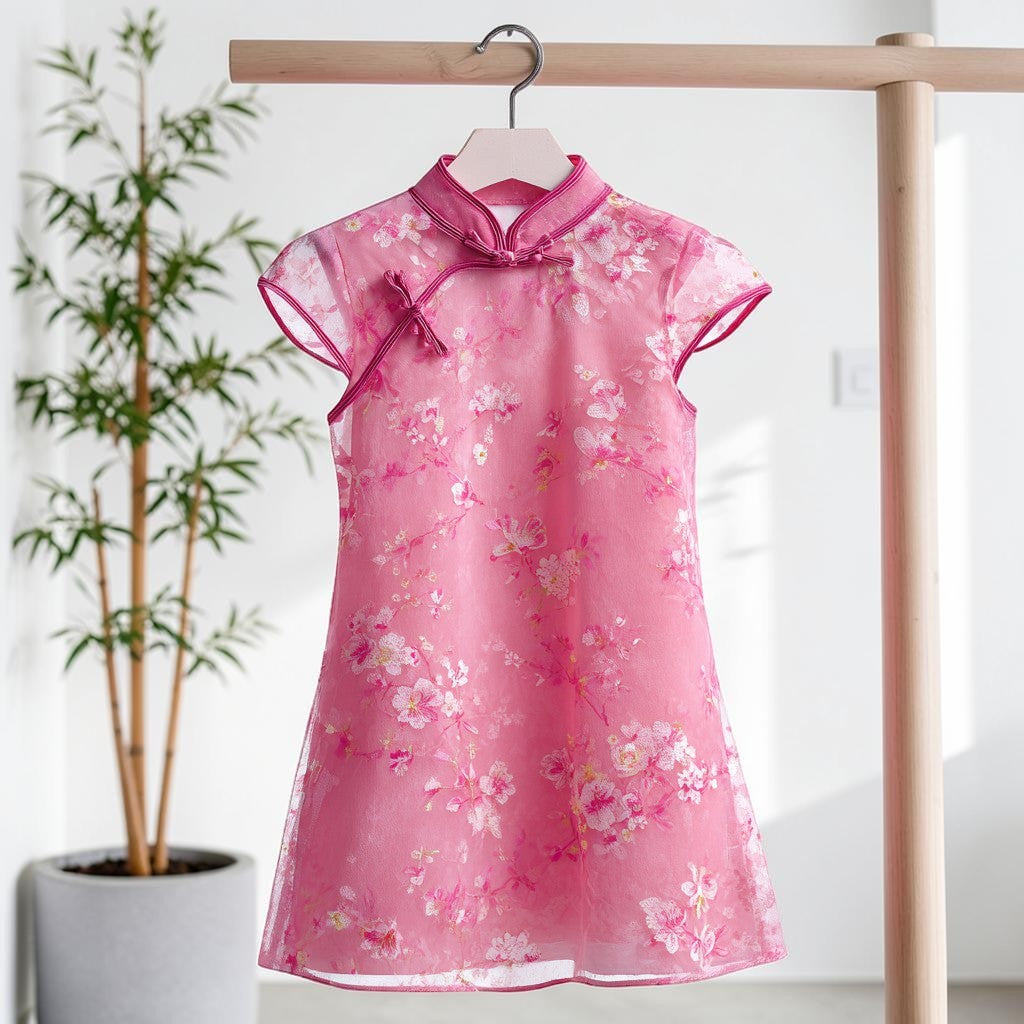Puristla Girls Improved Qipao Dress - Elegant Floral Print Cotton A-Line Cheongsam Dress for Toddlers and Kids