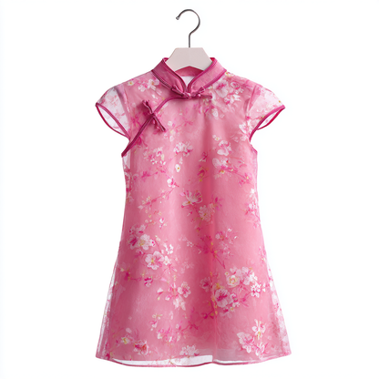 Puristla Girls Improved Qipao Dress - Elegant Floral Print Cotton A-Line Cheongsam Dress for Toddlers and Kids